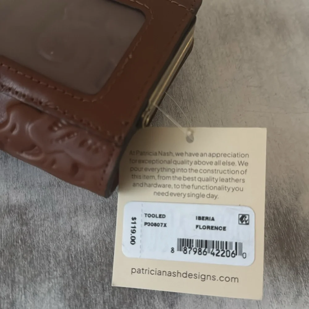 Patricia Nash Iberia Wallet Tooled Leather Bi-fold RFID Florence Brown